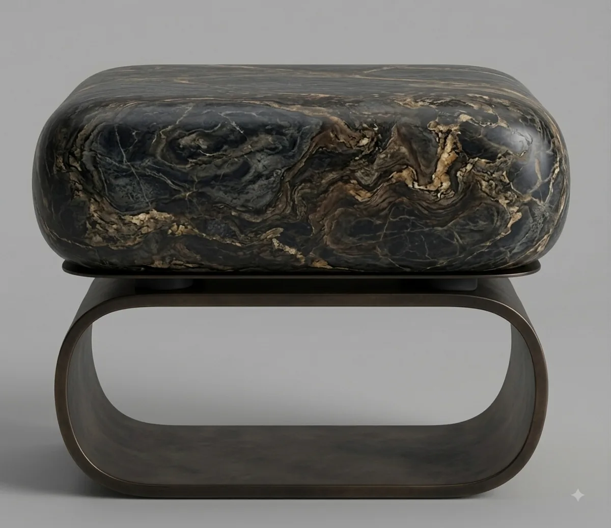 Mesita de noche en piedra natural y aluminio anodizado